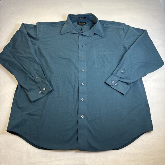 Eddie Bauer Classic Fit Wrinkle Resistant Green Shirt Tall XL 100% Cotton - Picture 1 of 8